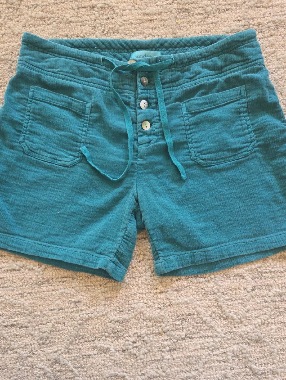 Sundance Teal Button-Front Cotton Drawstring Shorts - Picture 1 of 7